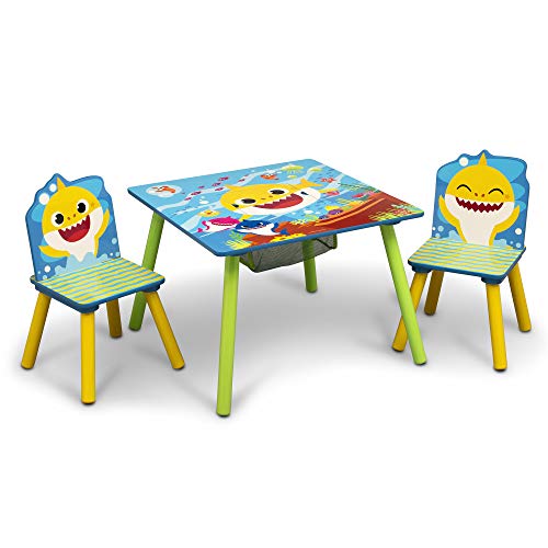 Baby Shark Kids Table and Chair Set with Storage (2 Chairs Included) - Ideal for Arts & Crafts, Snack Time, Homeschooling, Homework & More by Delta Children
