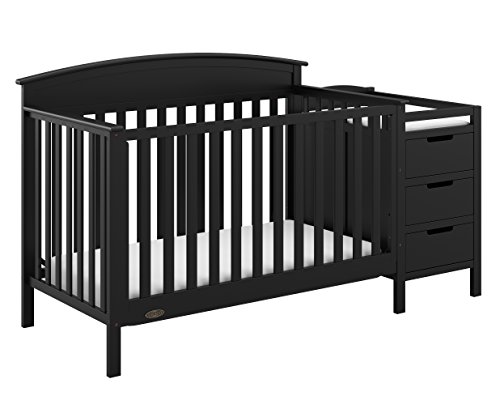 Graco Benton 4-in-1 Convertible Crib and Changer, Black, Solid Pine and Wood Product Construction, Converts to Toddler Bed or Day Bed (Mattress Not Included),Black,83.0pounds